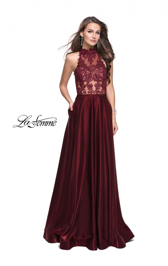 Picture of: Long Prom Dress with Satin A-line Skirt and Beading in Garnet, Style: 25617, Detail Picture 2