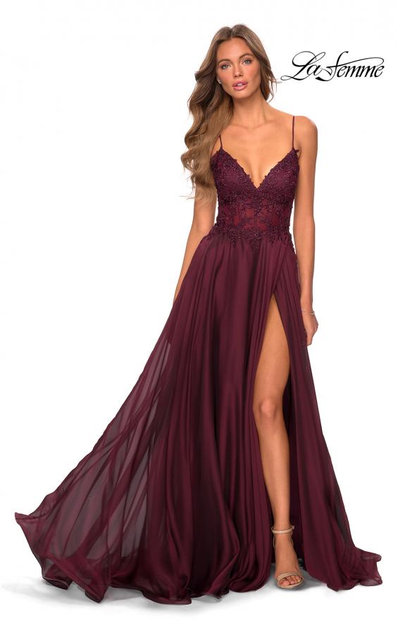 Picture of: A-line Gown with Sheer Floral Embellished Bodice in Garnet, Style: 28543, Detail Picture 4