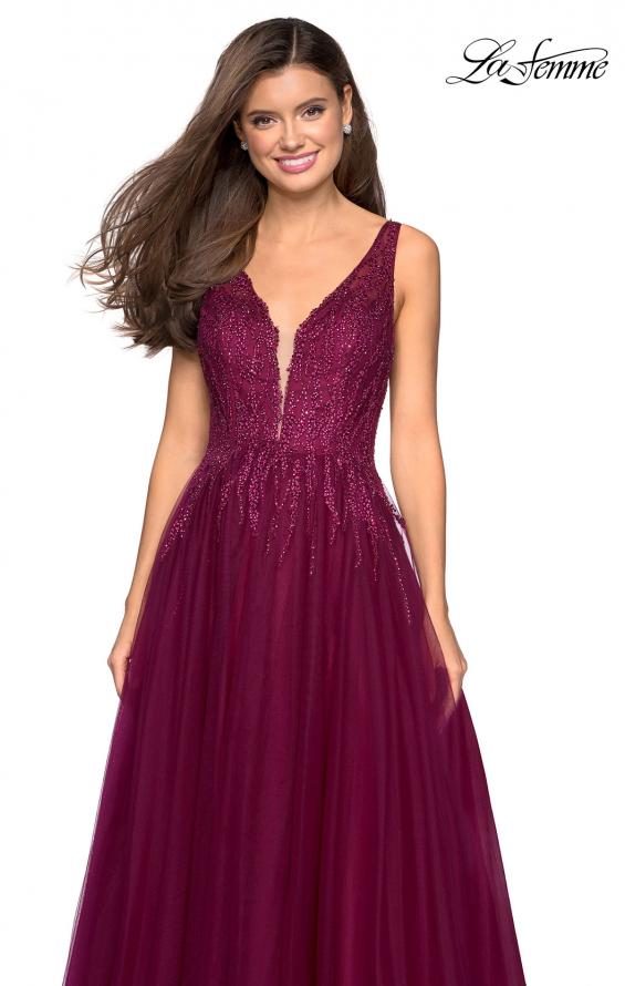 Picture of: A-Line Prom Dress with Rhinestones and Deep V Back in Garnet, Style: 27688, Detail Picture 7