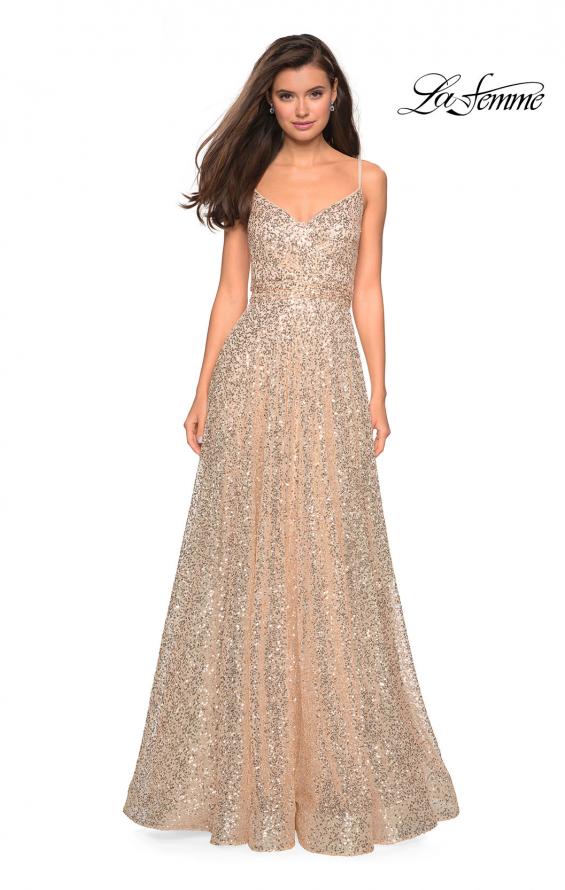 Picture of: sequin Empire Waist Prom Dress with V Back in Gold, Style: 27747, Detail Picture 2