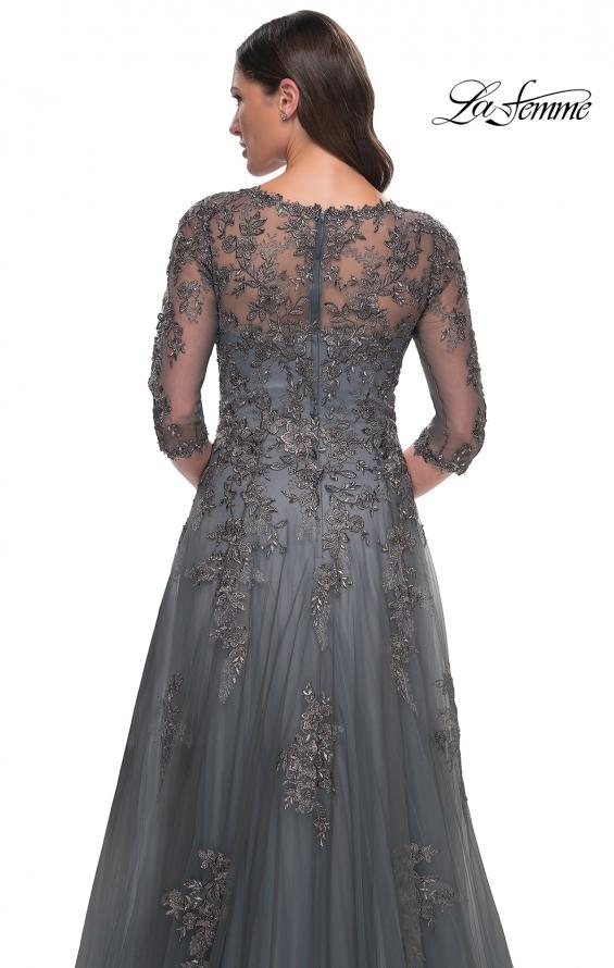Picture of: Beautiful A-Line Tulle and Lace Dress with Sheer Sleeves in Gray, Style: 30201, Detail Picture 2