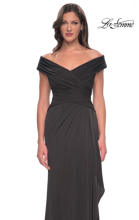 Picture of: Long Luxurious Jersey Off the Shoulder Evening Gown in Gunmetal, Style: 30040, Detail Picture 9