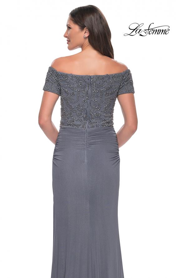 Picture of: Net Jersey Long Gown with Exquisite Beaded Design in Gunmetal, Style: 30057, Detail Picture 10