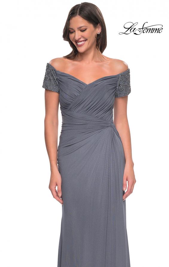 Picture of: Net Jersey Long Gown with Exquisite Beaded Design in Gunmetal, Style: 30057, Detail Picture 11
