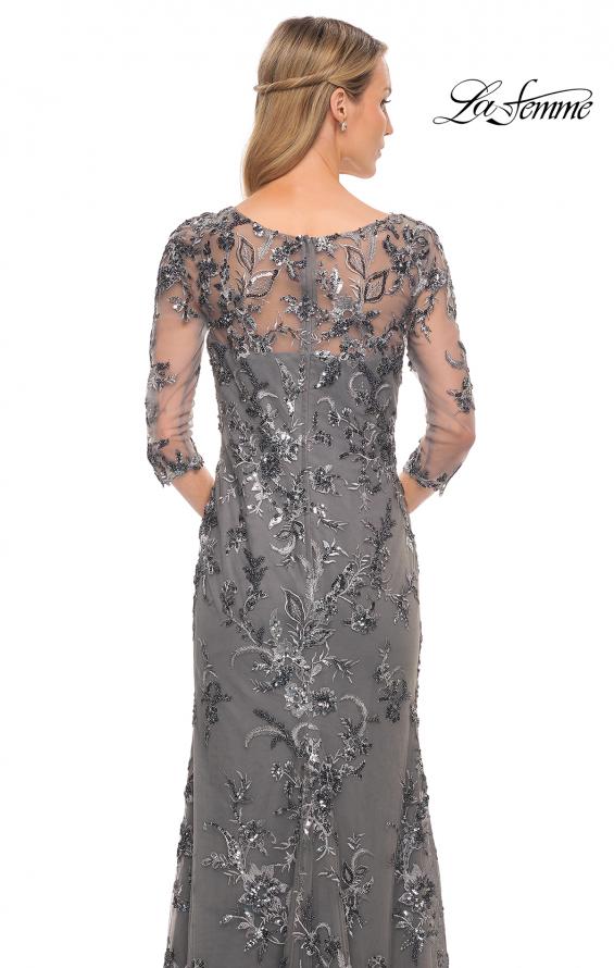 Picture of: Exquisite Lace Beaded Long GOwn with Sheer Sleeves in Silver, Style: 29976, Detail Picture 2