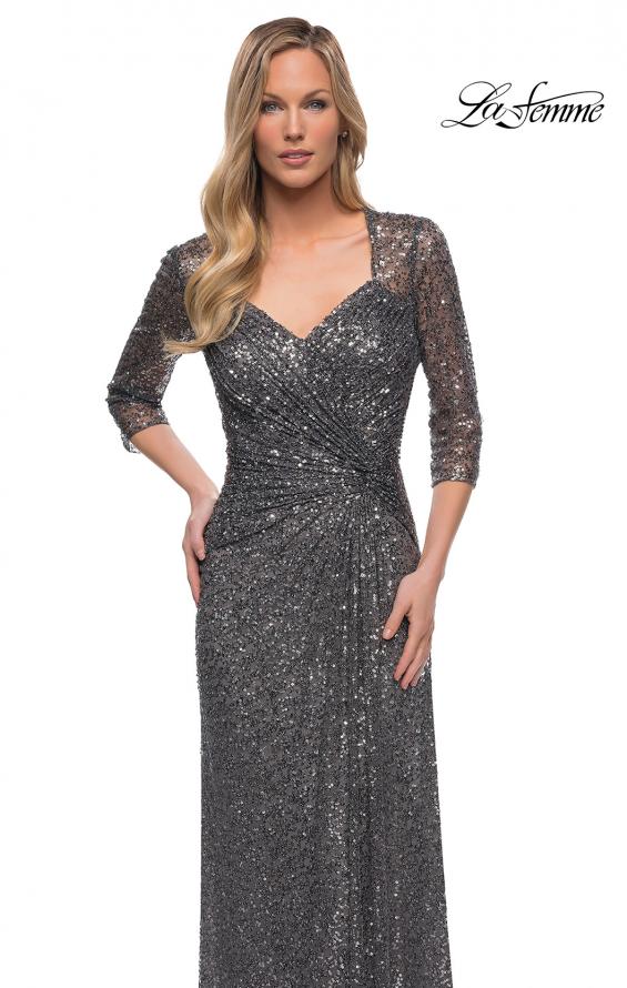 Picture of: Sequin Evening Gown with Knot Detail on Front in Gunmetal, Detail Picture 4