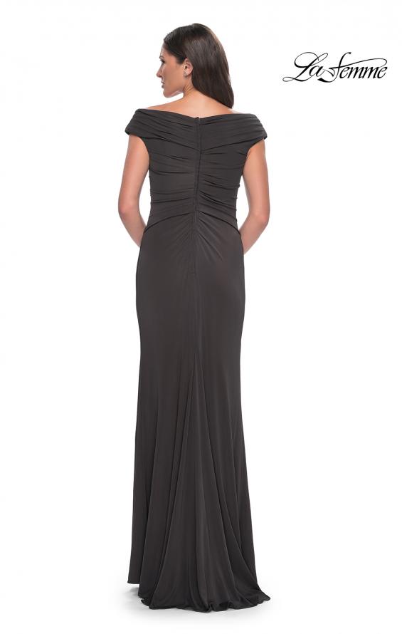 Picture of: Long Luxurious Jersey Off the Shoulder Evening Gown in Dark Emerald, Style: 30040, Detail Picture 4