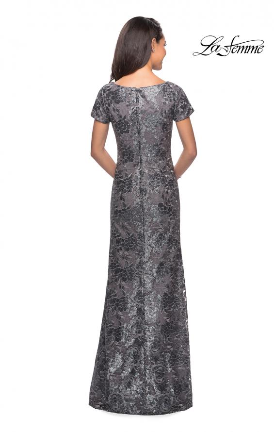 Picture of: Floor Length Short Sleeve Lace Dress in Gunmetal, Style: 27884, Detail Picture 5