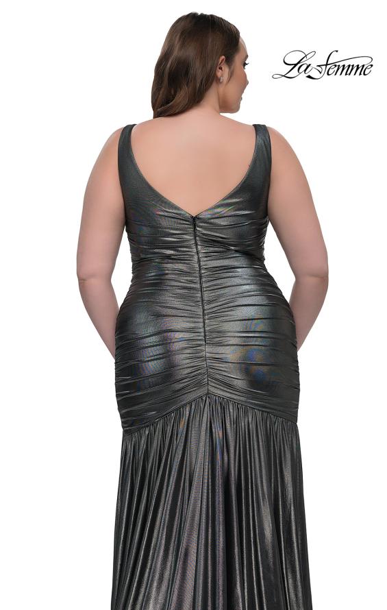 Picture of: Gorgeous Metallic Curve Dress with V Neck and Ruching in Gunmetal , Style: 33021, Detail Picture 9