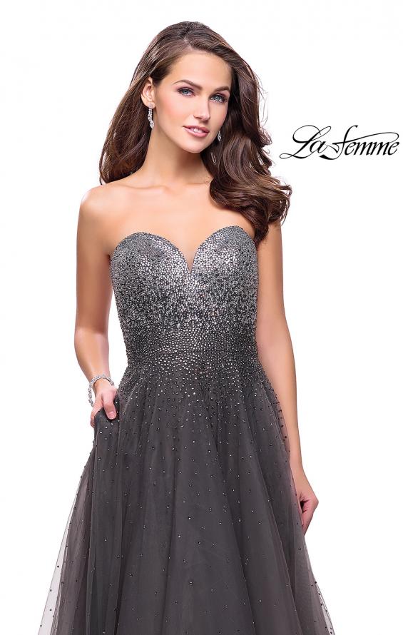 Picture of: Long Strapless Ball Gown with Metallic Ombre Rhinestones in Gunmetal, Style: 26264, Detail Picture 2