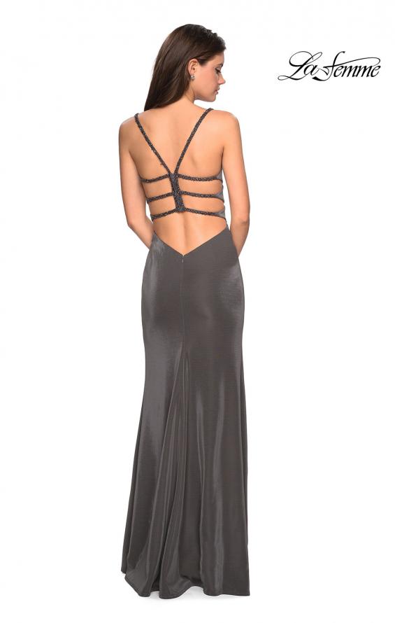 Picture of: Simple Long Prom Dress with Strappy Beaded Back in Gunmetal, Style: 27089, Detail Picture 5