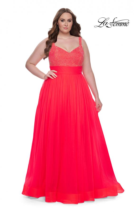 Picture of: A-Line Plus Size Prom Dress with Rhinestone Bodice in Hot Coral, Style: 31251, Detail Picture 8