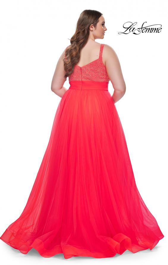 Picture of: A-Line Plus Size Prom Dress with Rhinestone Bodice in Hot Coral, Style: 31251, Detail Picture 9