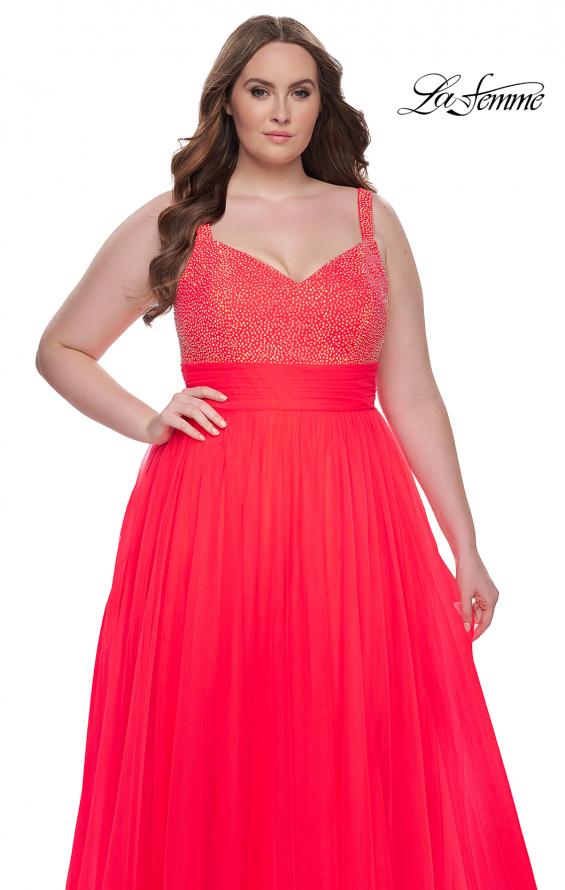 Picture of: A-Line Plus Size Prom Dress with Rhinestone Bodice in Hot Coral, Style: 31251, Detail Picture 10