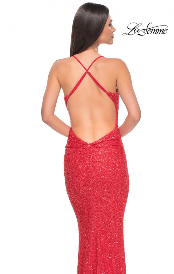 Picture of: Chic Soft Sequin Stretch Dress with Open Back in Hot Coral, Style: 31429, Detail Picture 8
