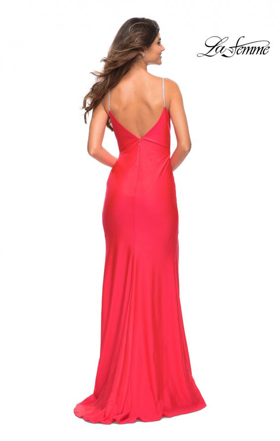 Picture of: Neon Rhinestone Strap Simple Long Jersey Dress in Hot Coral, Back Picture