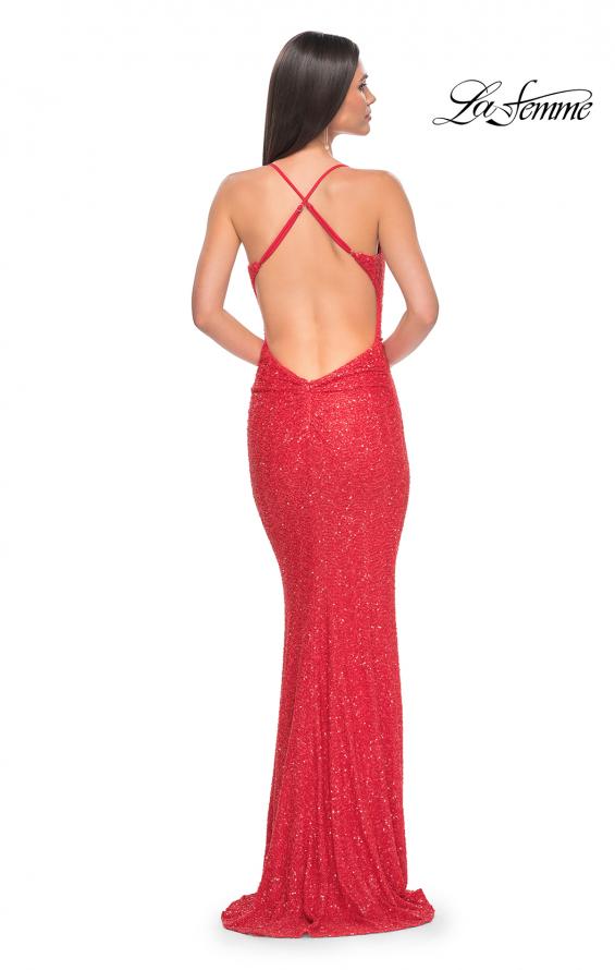 Picture of: Chic Soft Sequin Stretch Dress with Open Back in Hot Coral, Style: 31429, Detail Picture 2