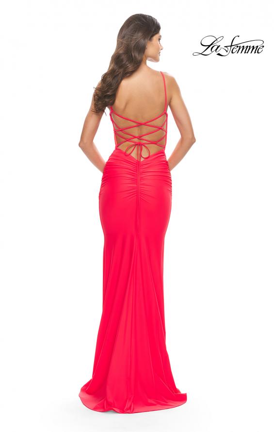 Picture of: Modern Jersey Dress with Twist Band Details in Neon in Hot Coral, Style: 31439, Detail Picture 2
