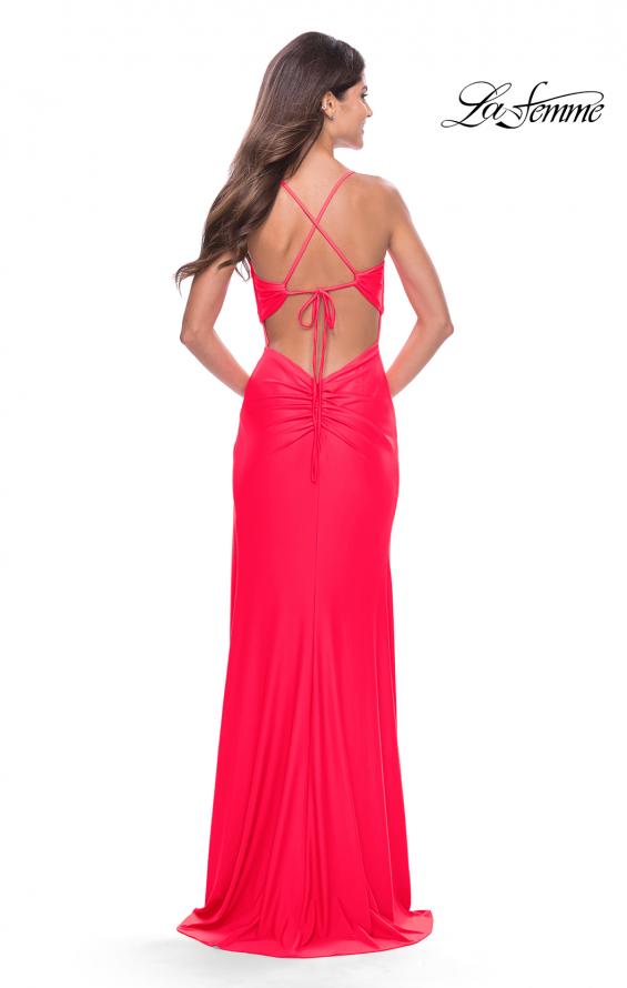 Picture of: Soft Jersey Dress with Knot Detail on Bust and Hip in Neon in Hot Coral, Style: 31446, Style: 31446