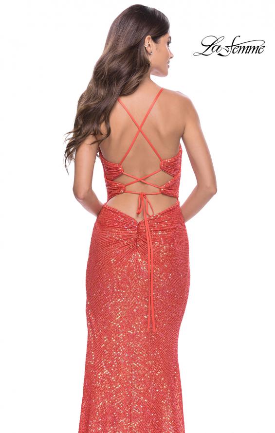 Picture of: Sequin Long Dress with Triangle Cut Out in Hot Coral in Hot Coral, Style: 31449, Detail Picture 2