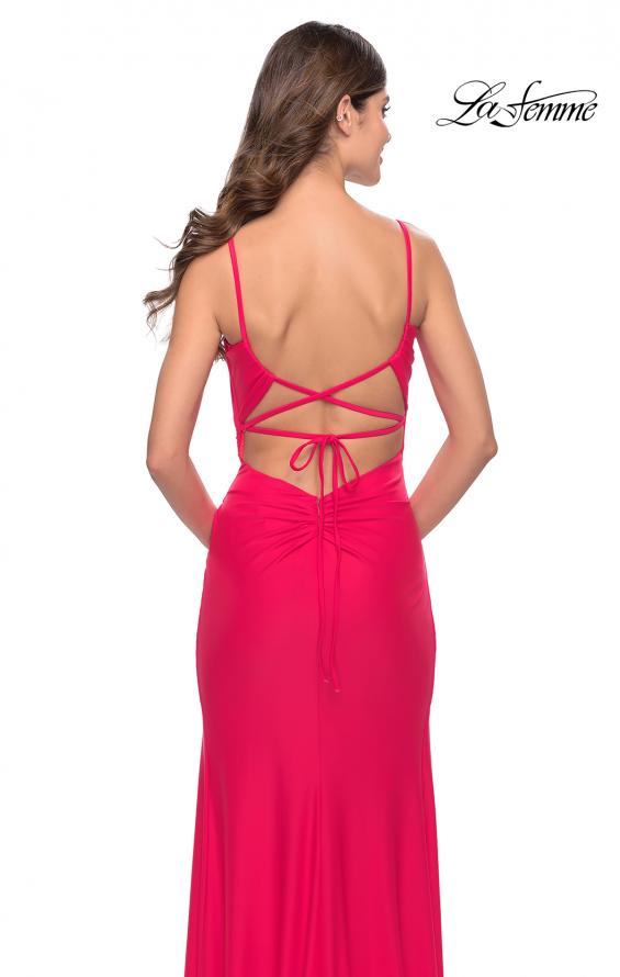 Picture of: Elegant Jersey Dress with Ruching and Square Neckline in Neon in Hot Coral, Style: 31329, Detail Picture 4