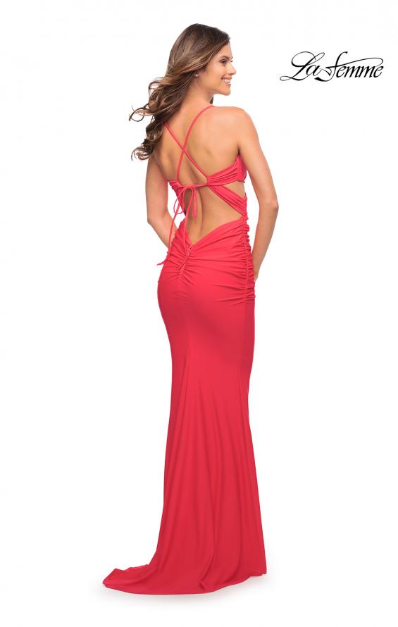 Picture of: Long Jersey Gown with Front and Side Cut Outs in Hot Coral, Style: 30640, Detail Picture 6