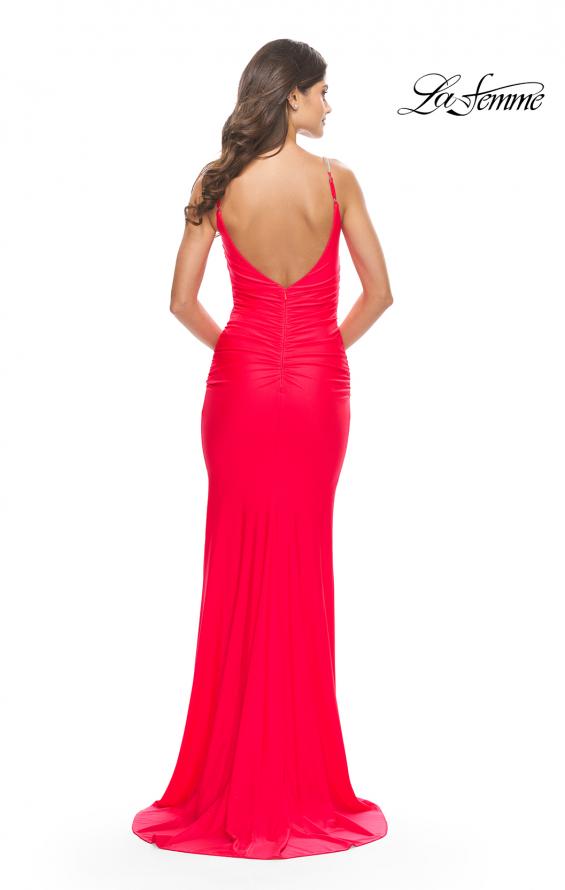 Picture of: Jersey Dress with Criss Cross Bodice and Jeweled Straps in Neon in Hot Coral, Style: 31222, Detail Picture 7
