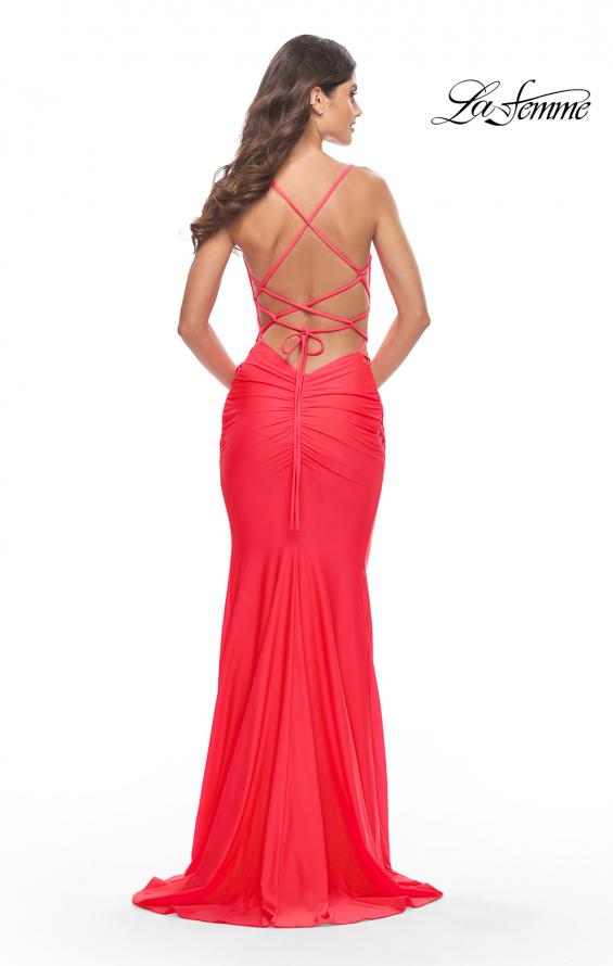 Picture of: Unique Jersey Dress with Open Criss Cross Sides in Neon in Hot Coral, Style: 31438, Detail Picture 7