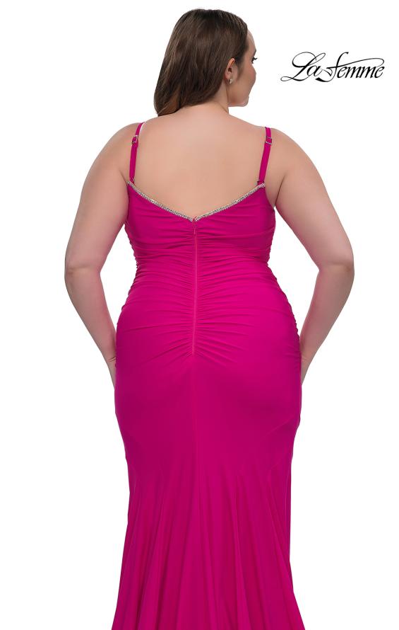 Picture of: Chic Plus Size Dress with Ruching and Rhinestone Neckline Detail in Hot Fuchsia, Style: 33057, Detail Picture 17