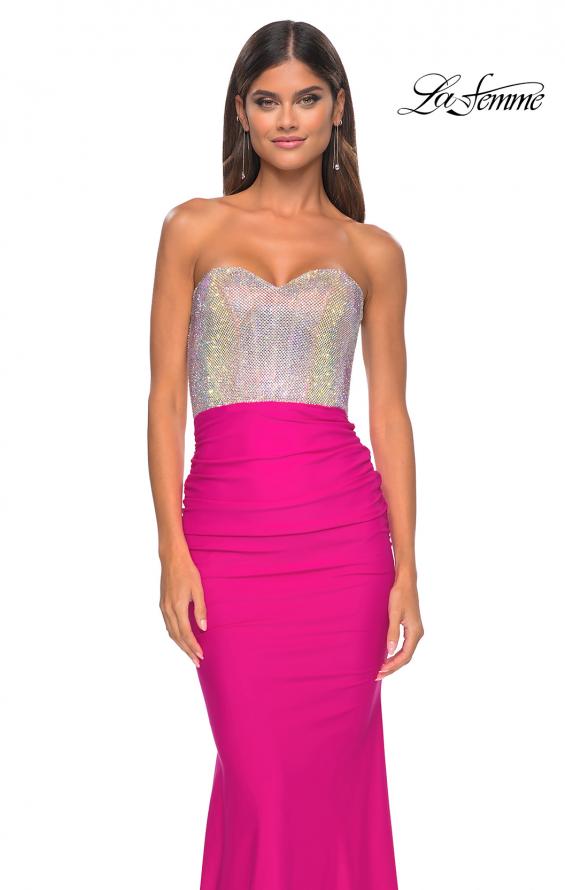 Picture of: Sweetheart Rhinestone Fishnet Bodice Dress with Fitted Skirt in Hot Fuchsia, Style: 32440, Main Picture