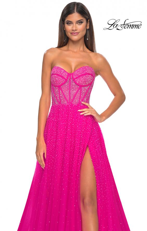 Picture of: Rhinestone Embellished A-line Tulle Gown with Corset Top in Hot Fuchsia, Style: 32278, Detail Picture 8