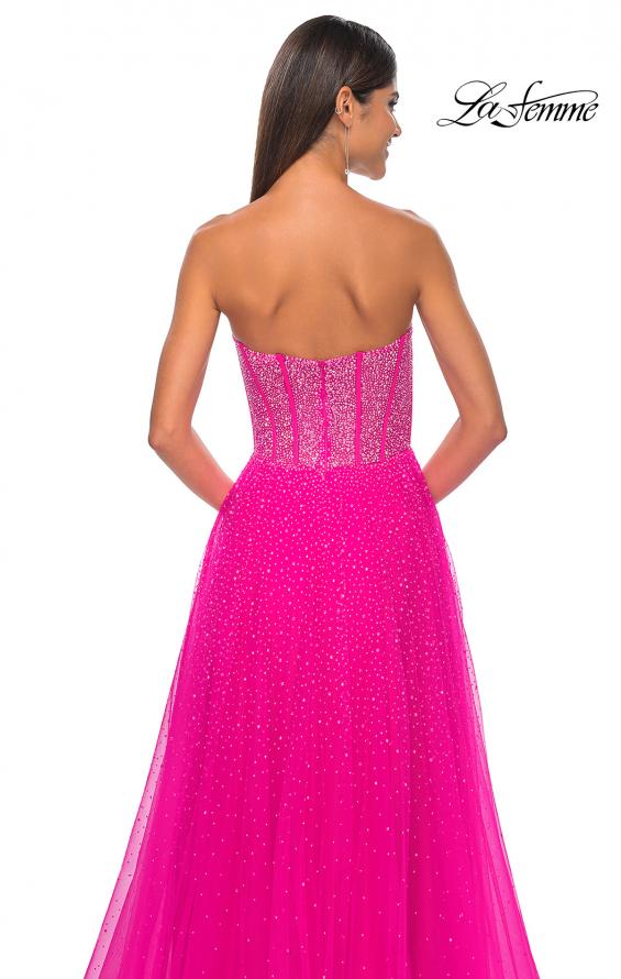 Picture of: Rhinestone Embellished A-line Tulle Gown with Corset Top in Hot Fuchsia, Style: 32278, Detail Picture 9