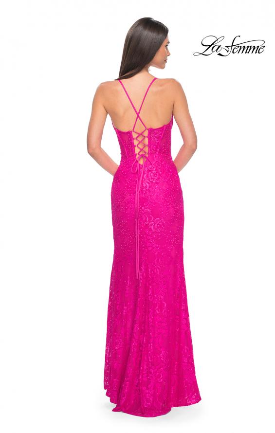 Picture of: Stretch Lace Dress with Bustier Top and Illusion Back in Hot Fuchsia, Style: 32248, Detail Picture 10