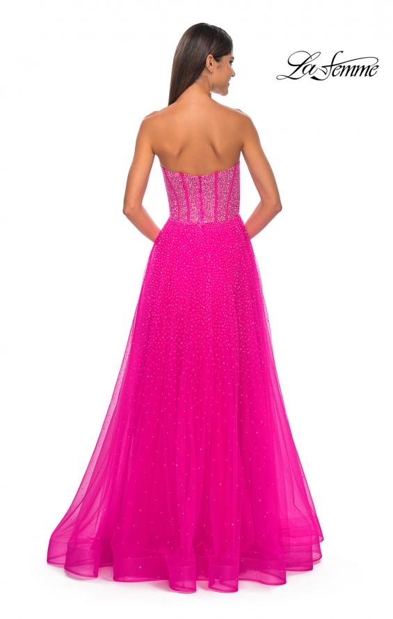 Picture of: Rhinestone Embellished A-line Tulle Gown with Corset Top in Hot Fuchsia, Style: 32278, Detail Picture 3
