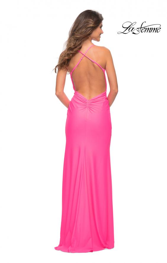 Picture of: Open Back Jersey Dress with Knot at Waist in Hot Pink, Back Picture