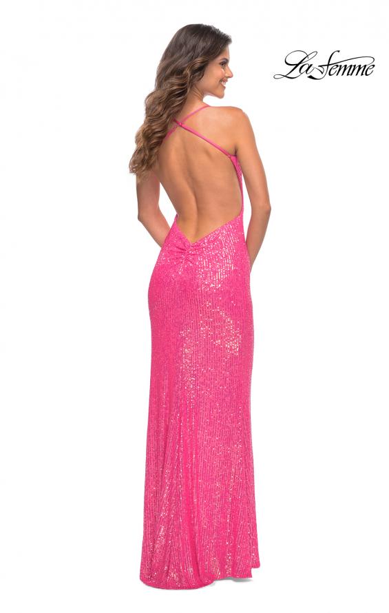 Picture of: Hot Pink Simple Sequin Dress with Open Low Back in Hot Pink, Back Picture