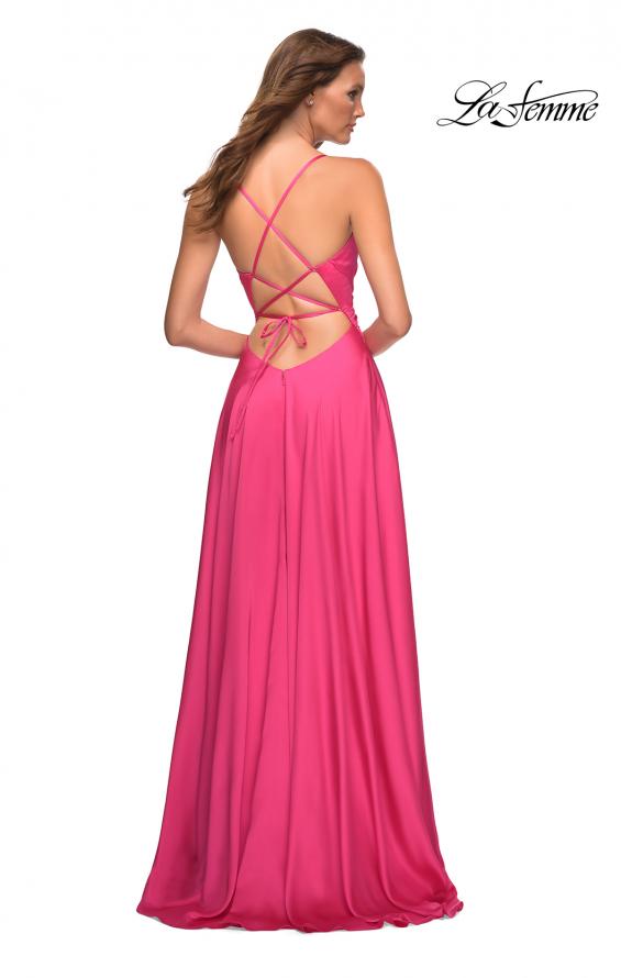Picture of: Satin Hot Pink Gown with Criss-Cross Ruched Top in Pink, Style: 30616, Back Picture
