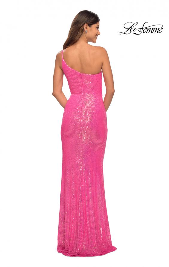 Picture of: Hot Pink Simple One Shoulder Long Sequin Dress in Hot Pink, Back Picture
