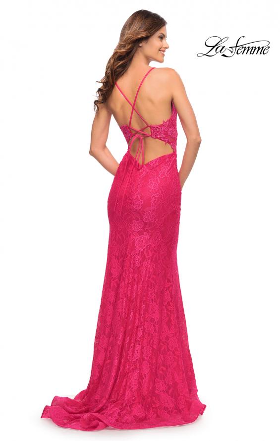 Picture of: Lace Gown with Sheer Lace Applique Side Panels in Hot Pink in Hot Pink, Style: 30690, Back Picture