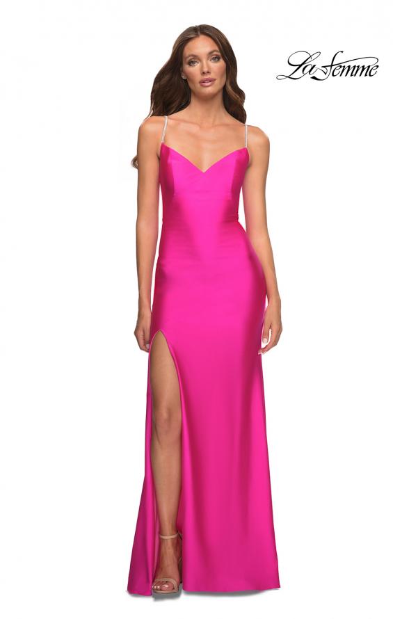 Picture of: Neon Rhinestone Strap Simple Long Jersey Dress in Pink, Style: 30602, Detail Picture 1