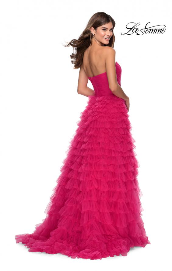 Picture of: Cascading Tulle Strapless Gown with Ruching in Hot Pink, Style: 28345, Detail Picture 4