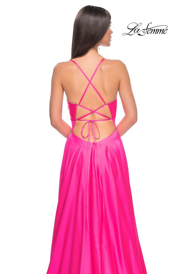 Picture of: Satin A-Line Gown with Cut Out and Twist Bodice in Neon in Hot Pink, Style: 31412, Detail Picture 4