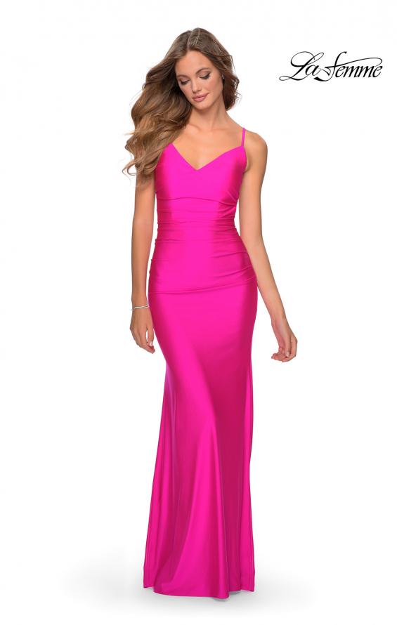 Picture of: Form Fitting Jersey Dress with Fully Open Back in Hot Pink, Style: 28287, Detail Picture 6