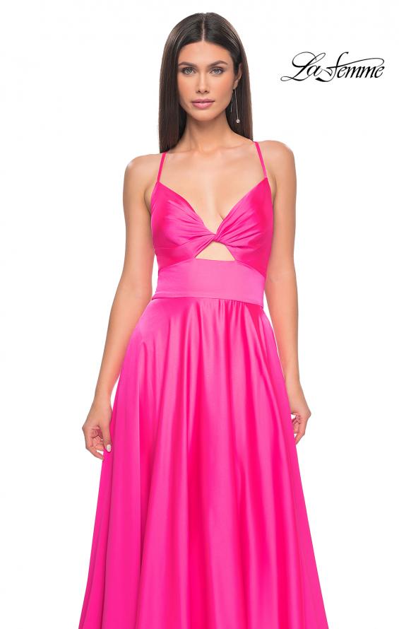 Picture of: Satin A-Line Gown with Cut Out and Twist Bodice in Neon in Hot Pink, Style: 31412, Detail Picture 6