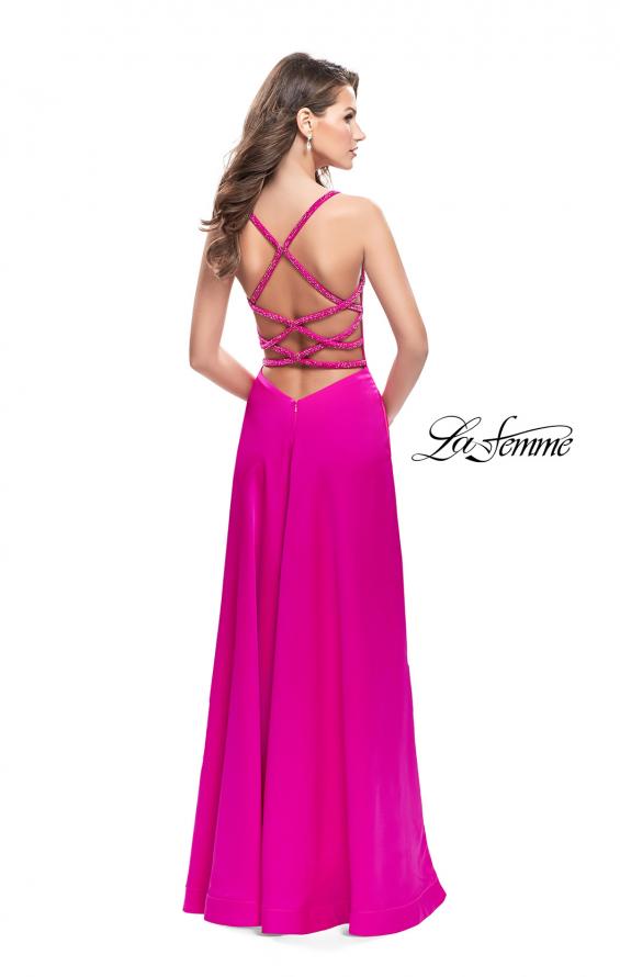 Picture of: A-line Satin Prom Dress with Wrap Side Leg Slit in Hot Pink, Style: 26329, Back Picture