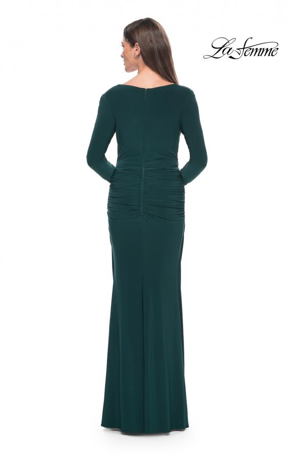Picture of: Long Jersey Evening Dress with Draped Neckline in Hunter Green, Style: 30813, Back Picture