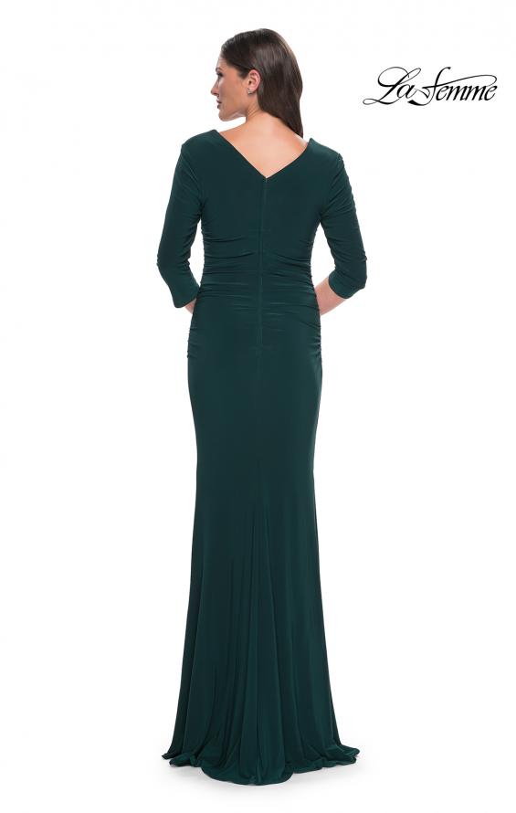 Picture of: Long Jersey Evening Dress with Square Neckline and Sleeves in Hunter Green, Style: 30883, Back Picture