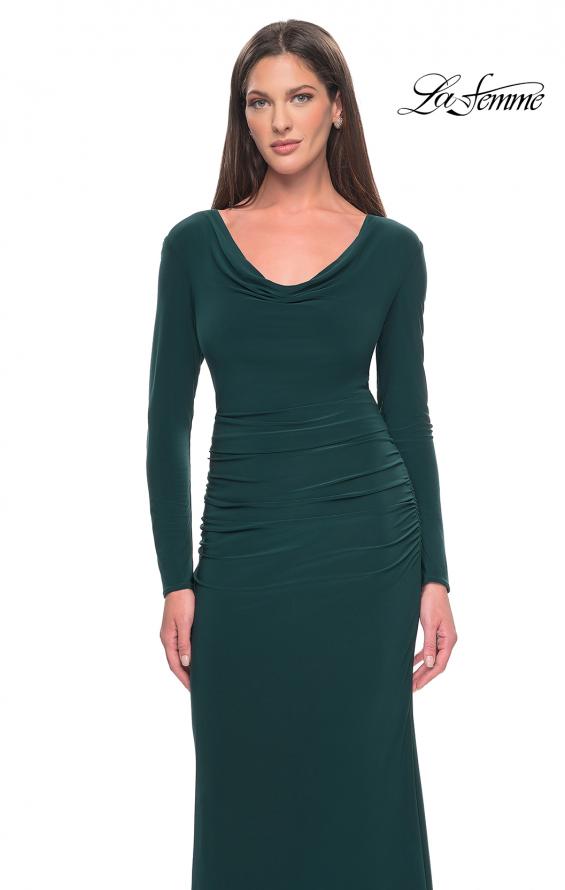 Picture of: Long Jersey Evening Dress with Draped Neckline in Hunter Green, Style: 30813, Detail Picture 3