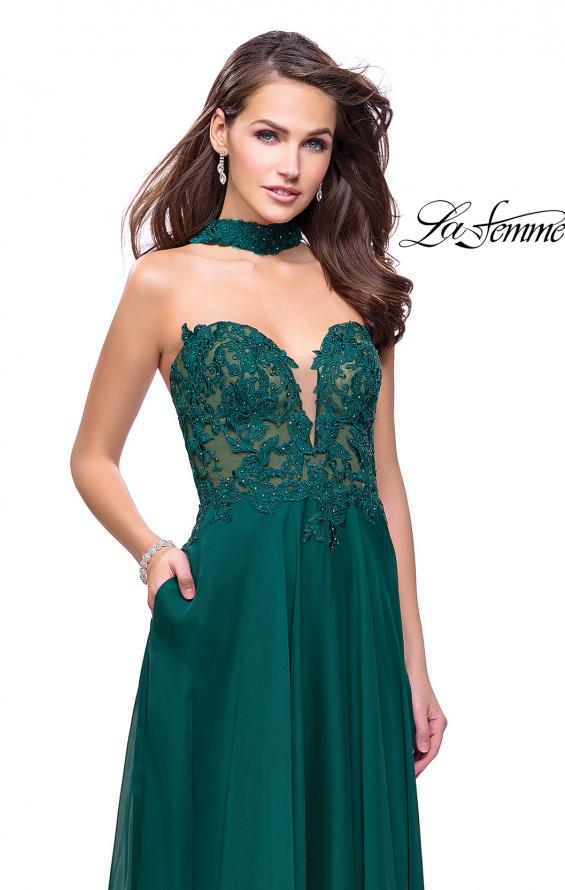 Picture of: Long Strapless Prom Dress with Pockets and Choker in Hunter Green, Style: 25450, Main Picture