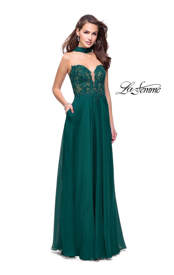 Picture of: Long Strapless Prom Dress with Pockets and Choker in Hunter Green, Style: 25450, Detail Picture 5